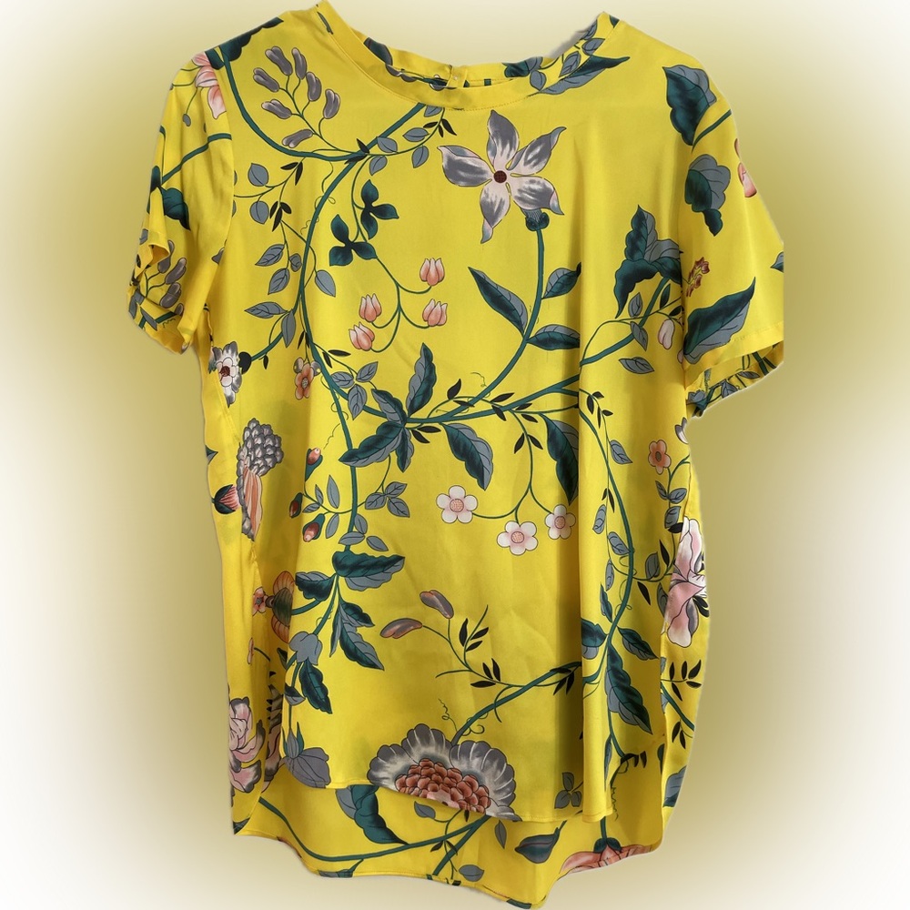 LOFT Yellow Floral Short Sleeve Top